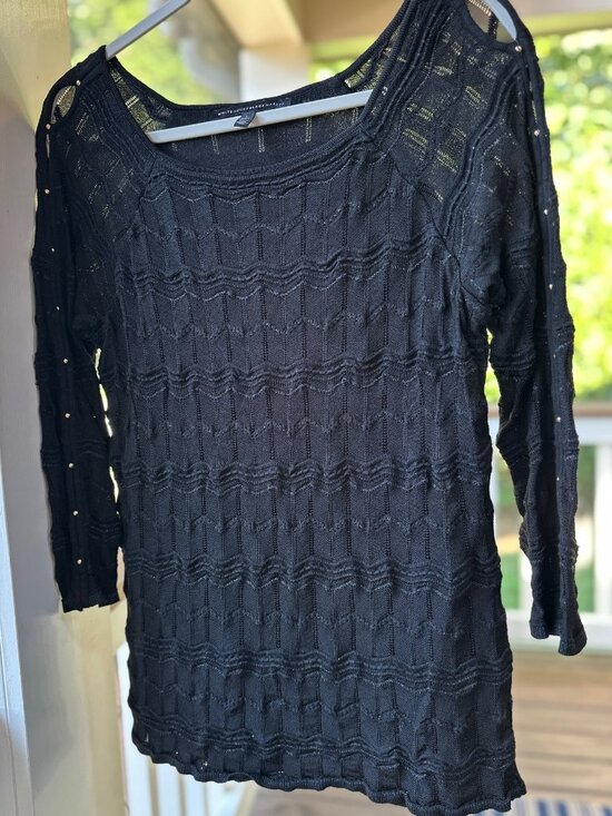 White House Black Market Sweaters - White House Black Market Pullover Knit Sweater Studded Peek-A-Boo Sleeves Size L